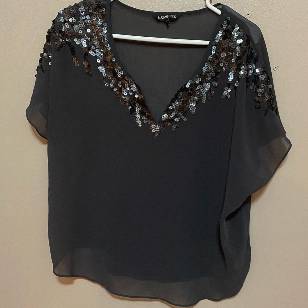 Express gray sheer top